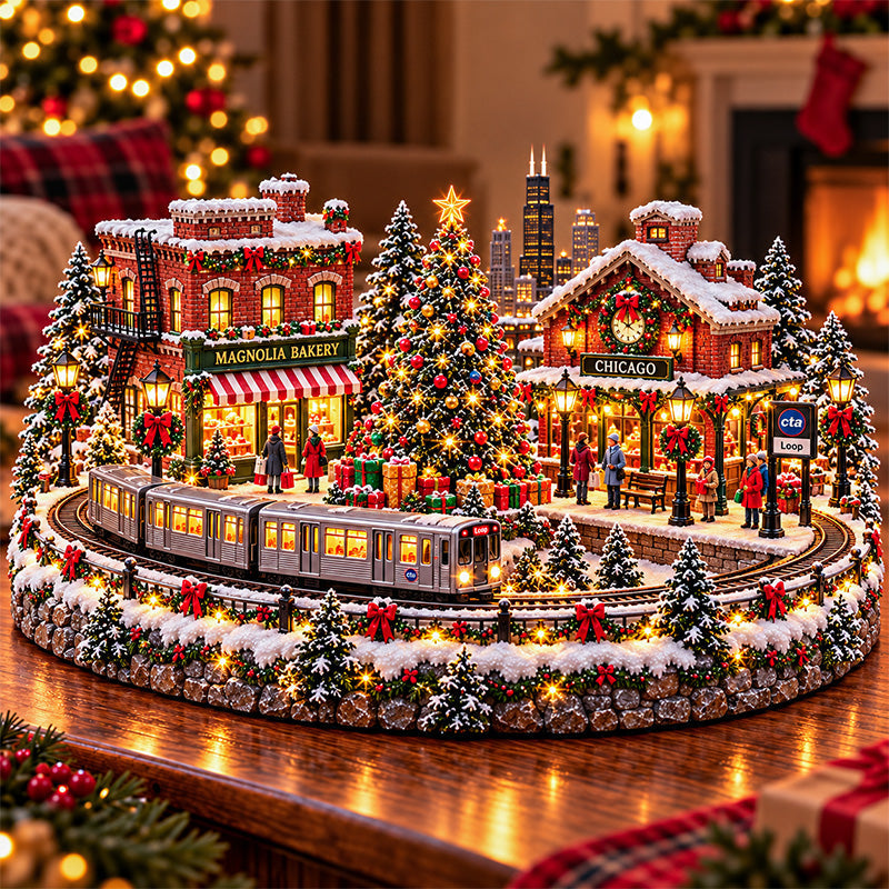 🚋🎄Christmas Railway Town  – Lighted San Francisco Cable Car & Chicago Train Holiday Scenes