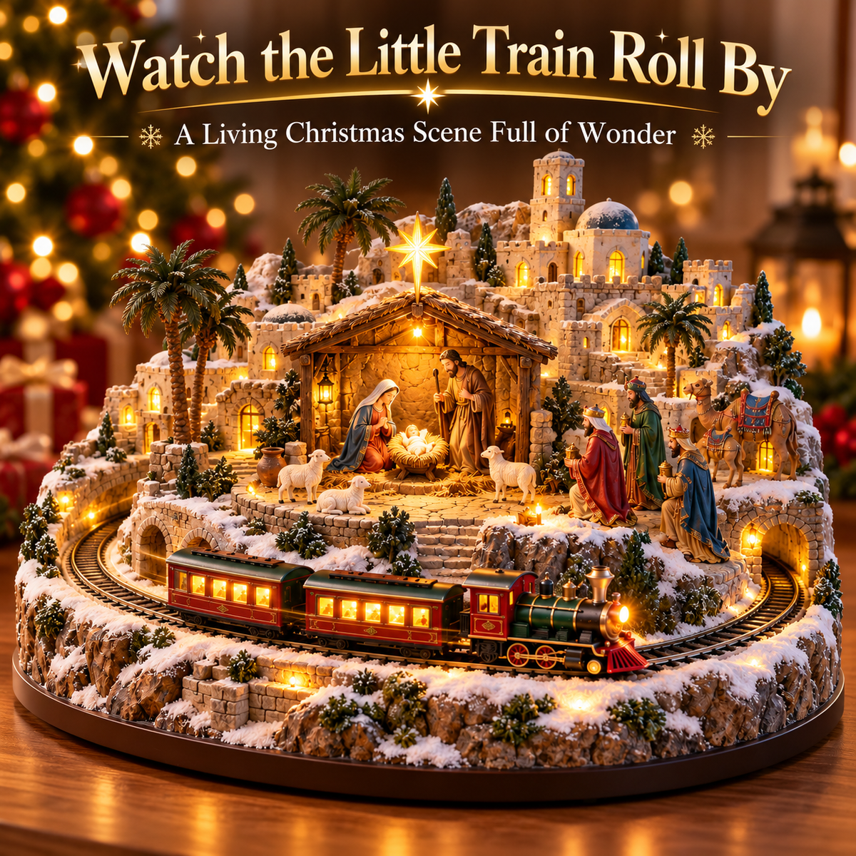 ✝️🎄 Bethlehem Journey Lighted Nativity Village | Animated Christmas Train Tabletop Decor ✨