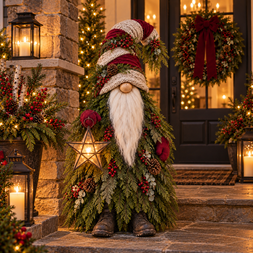 🎅🌲 Evergreen Christmas Gnome – Warm Lighted Floor Decor