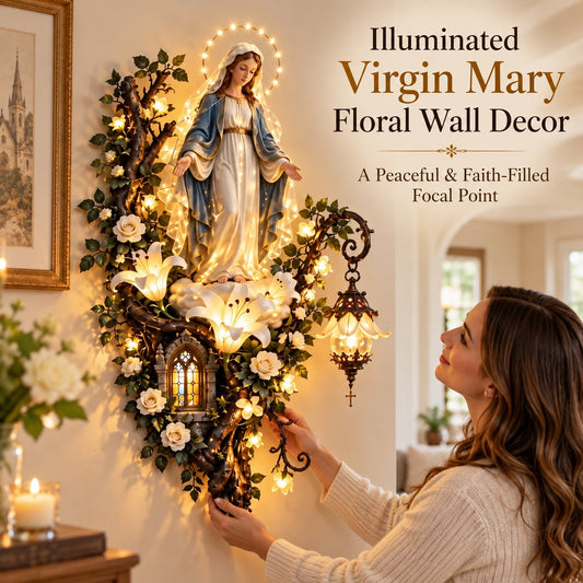 ✨ Blessed Mother’s Gentle Light™ – Illuminated Virgin Mary Floral Wall Decor