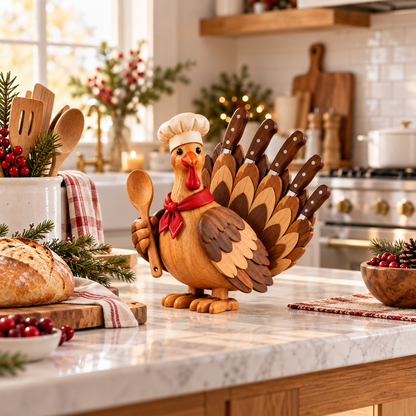 🦃🔪 Turkey Carver™ | Wooden Thanksgiving Knife Holder & Kitchen Counter Decor