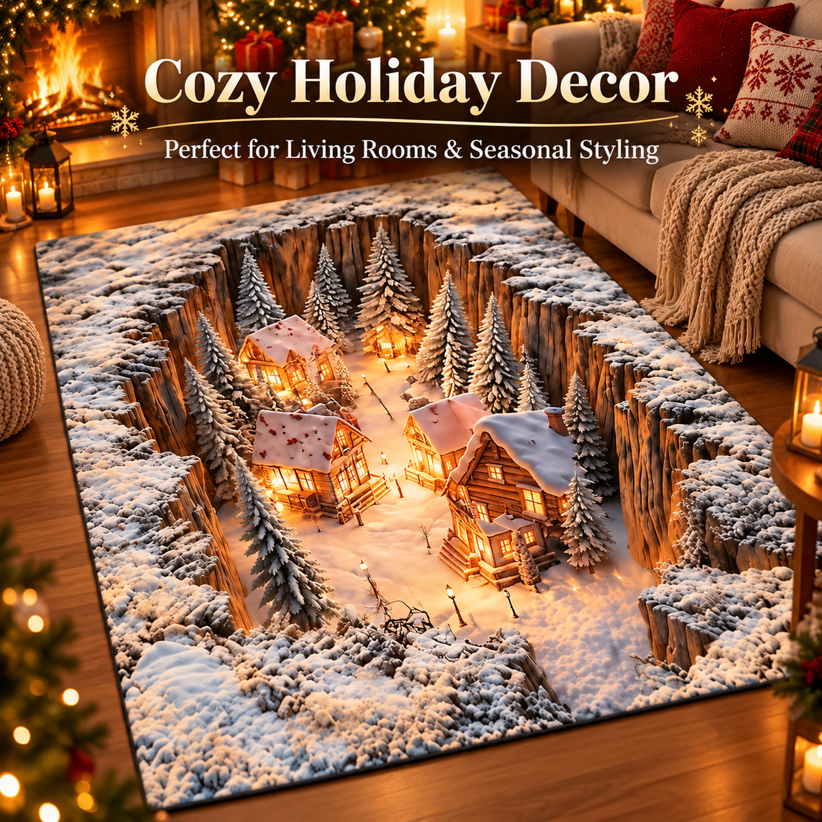 ❄️🏘️ Winter Village Illusion Rug™ | 3D Snowy Christmas Area Rug