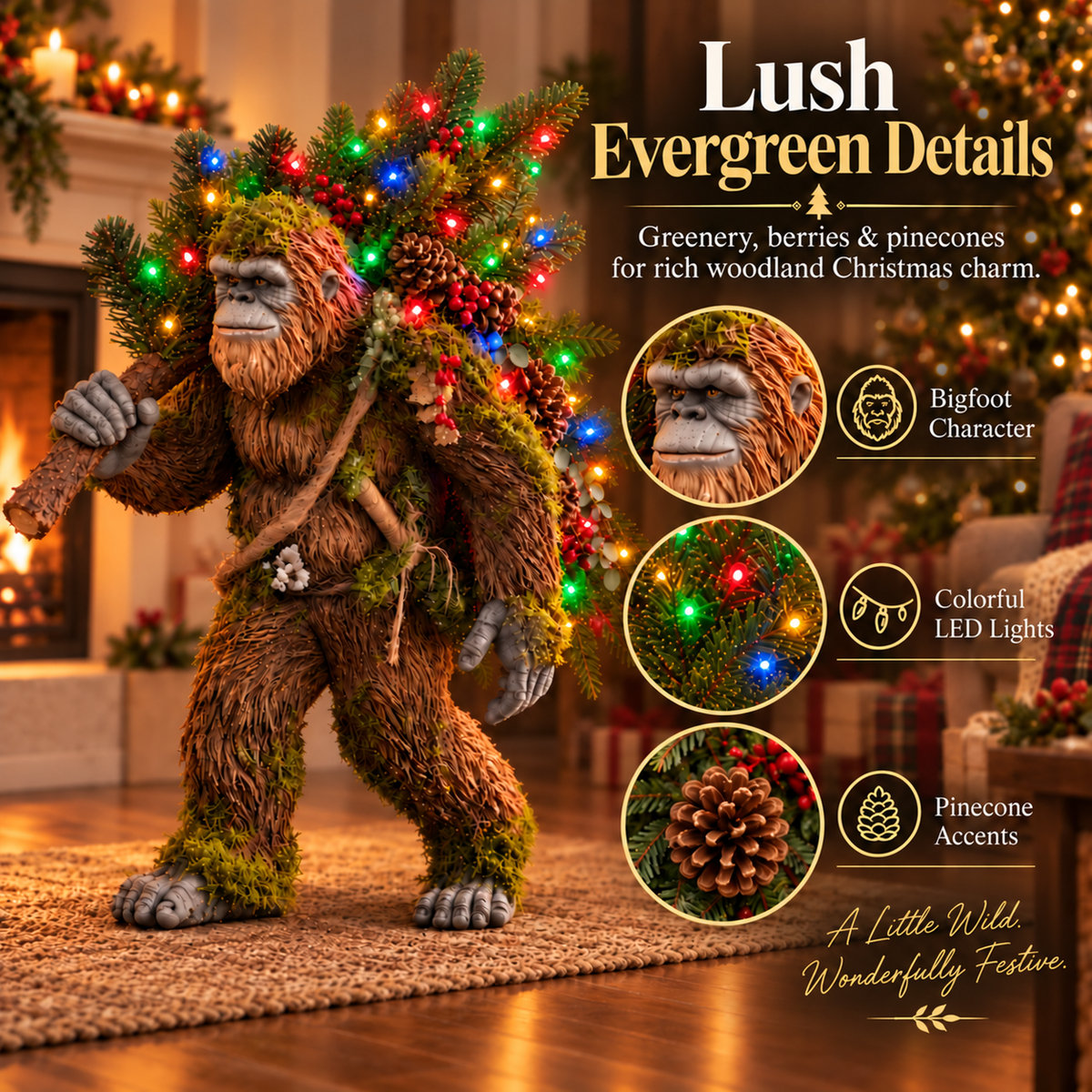🎄 👣 Woodland Bigfoot Christmas Decor – Carrying a Lighted Tree