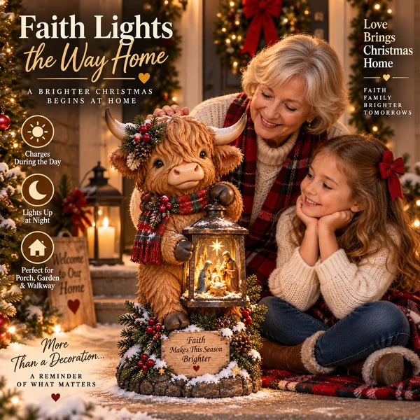 🐮✝️ Highland Holy Night™ | Solar Lighted Nativity Lantern