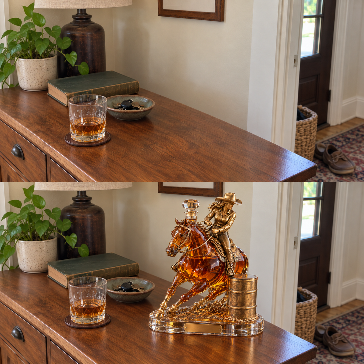 🐎🥃 Ride Hard, Pour Proud | Cowgirl Barrel Racing Whiskey Decanter