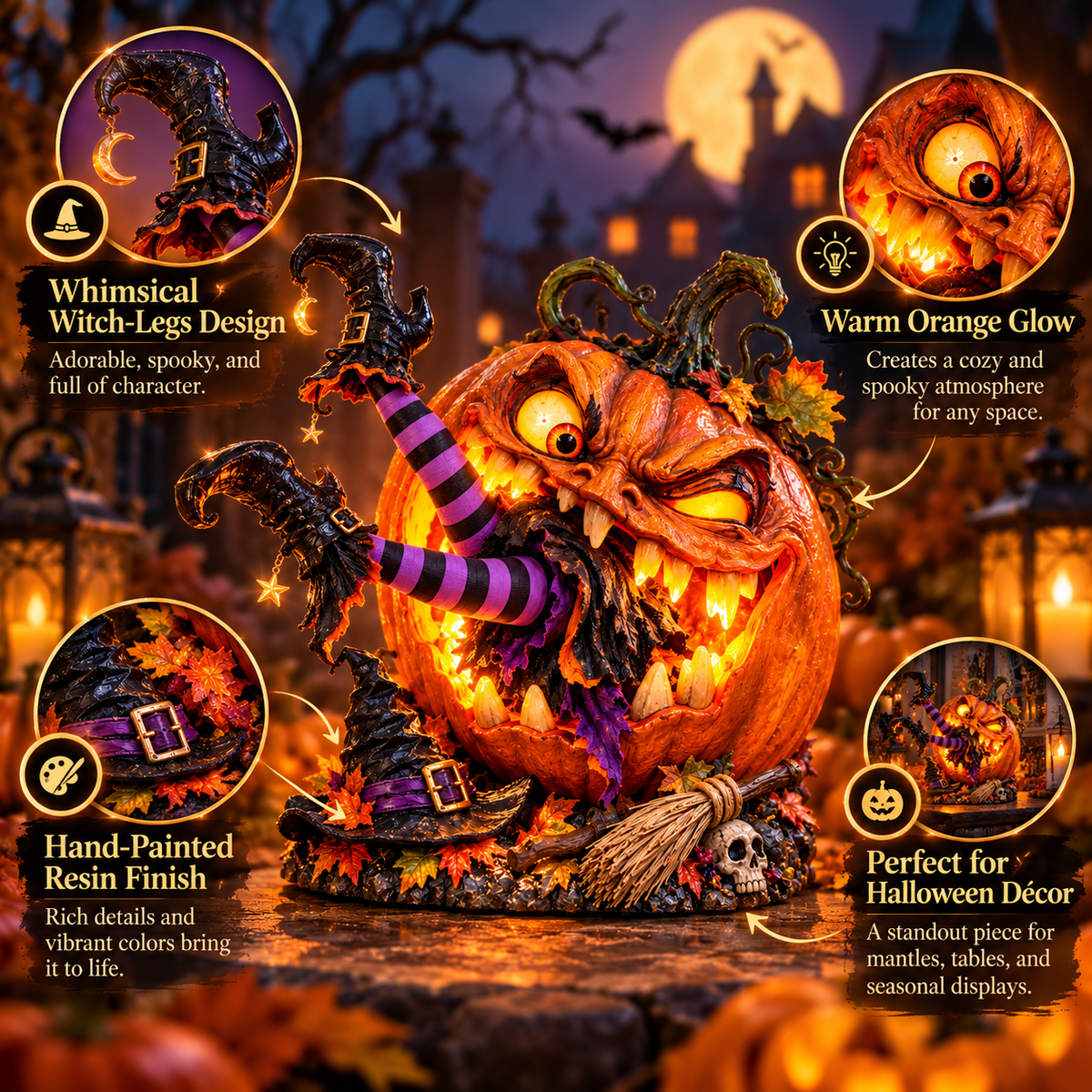 🎃 Oops… The Pumpkin Ate the Witch | Light-Up Halloween Decor