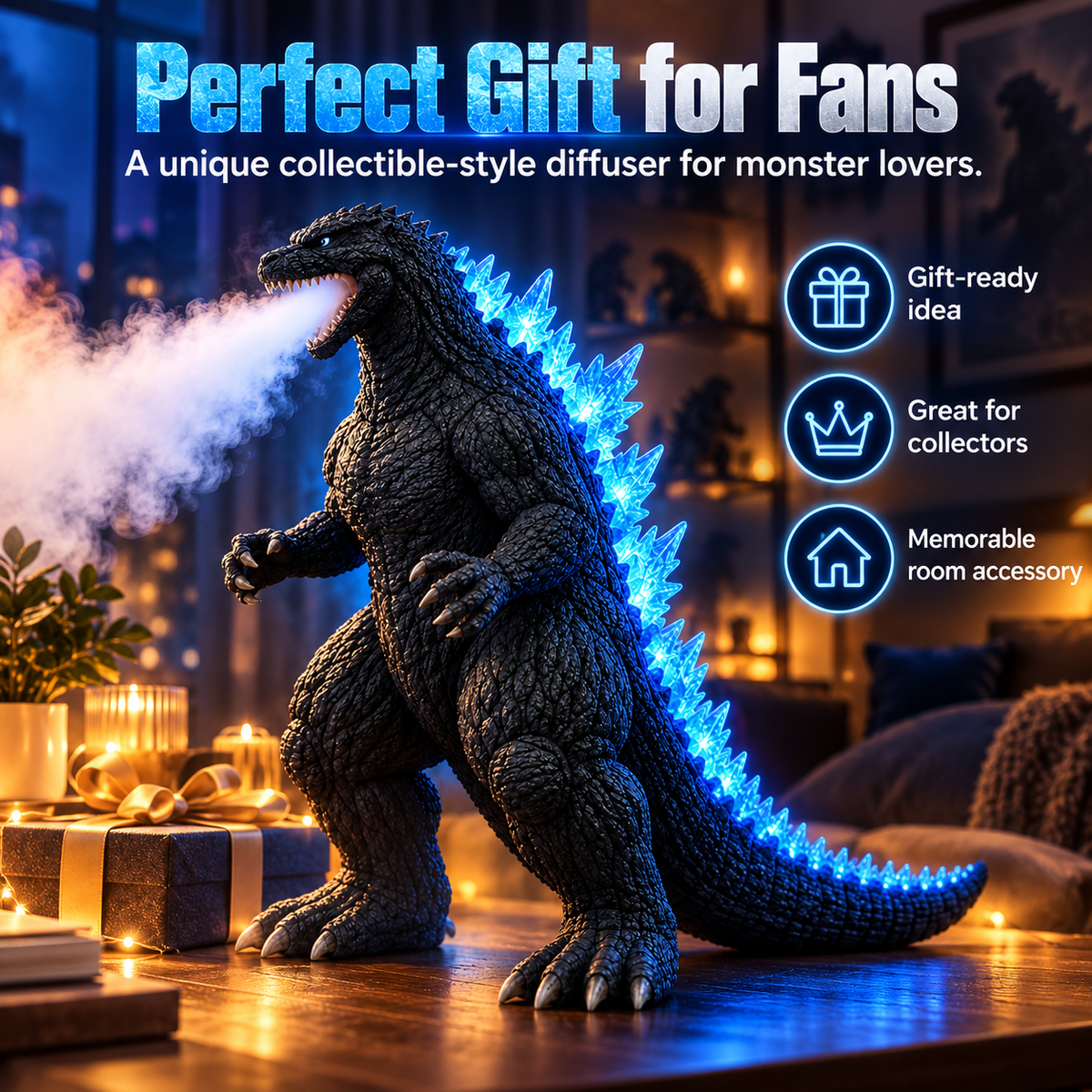 🌊💙 Kaiju Mist™ | Cool Mist Humidifier with Blue LED Glow & Remote
