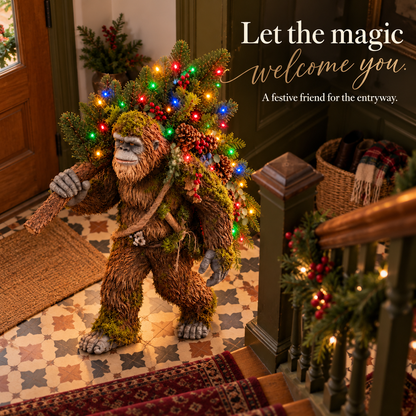 🎄 👣 Woodland Bigfoot Christmas Decor – Carrying a Lighted Tree