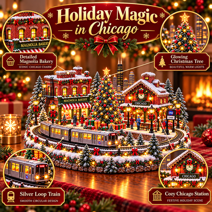 🚋🎄Christmas Railway Town  – Lighted San Francisco Cable Car & Chicago Train Holiday Scenes