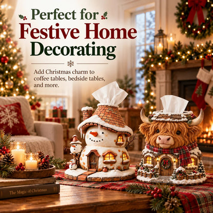 🏠Cozy Christmas Cottage Tissue Box Cover