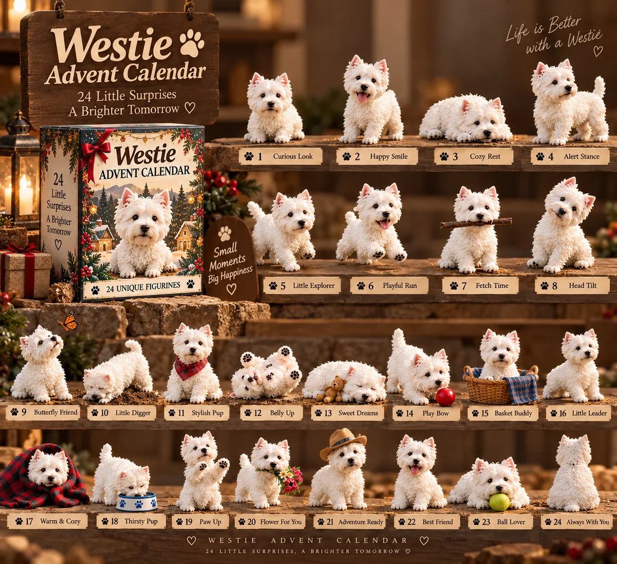 Westie Advent Calendar with 24 unique Westie personalities