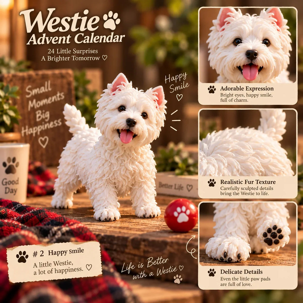 Westie figurine detail showing expression fur and paw details