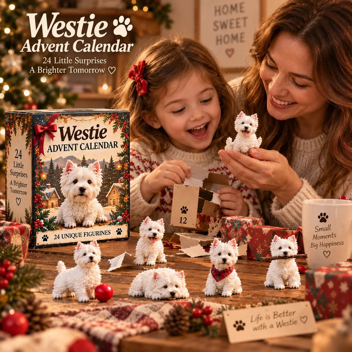 Family opening a Westie Advent Calendar together