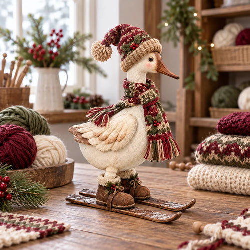 ⛷️🪿 Vintage Ski Goose – Cozy Christmas Figurine