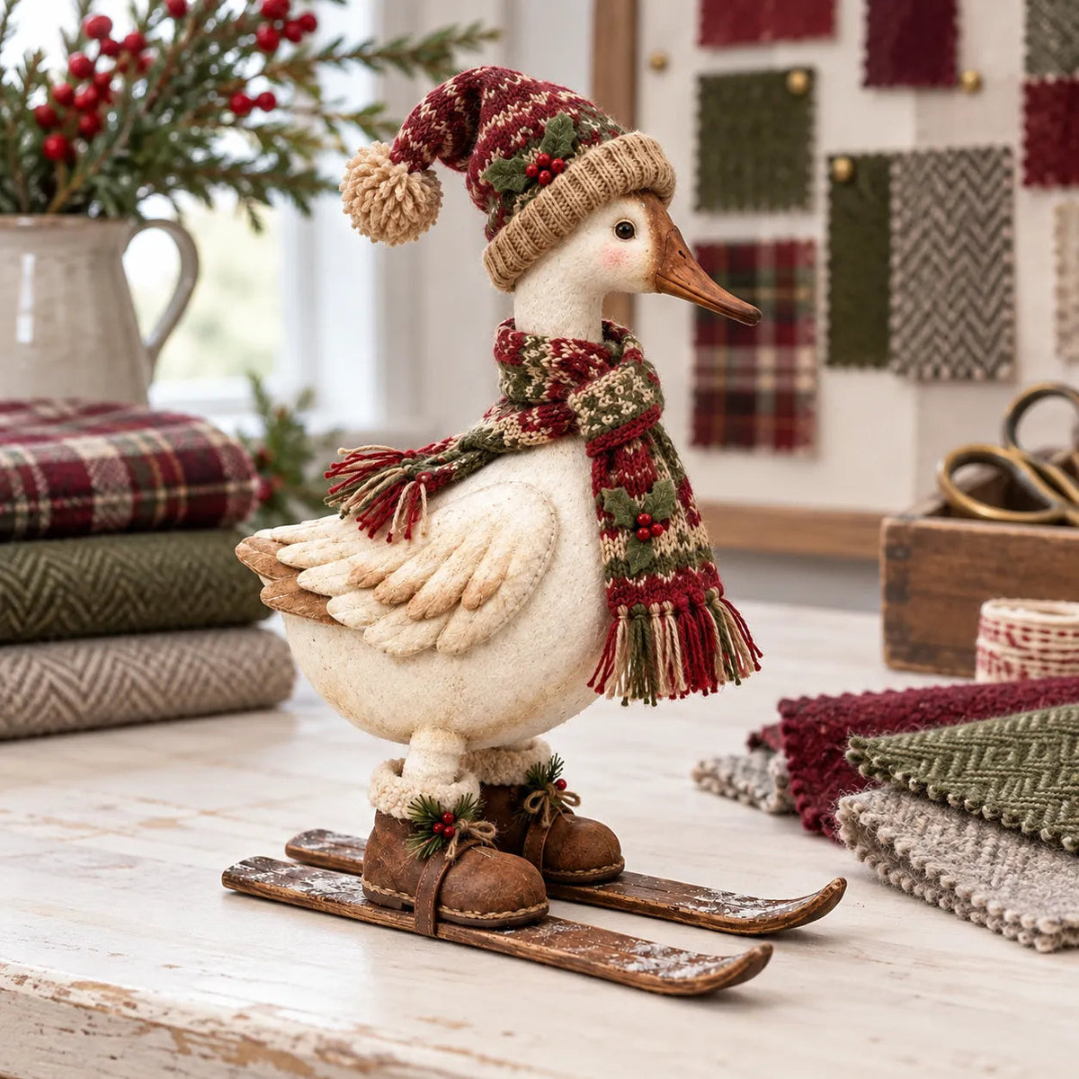 ⛷️🪿 Vintage Ski Goose – Cozy Christmas Figurine