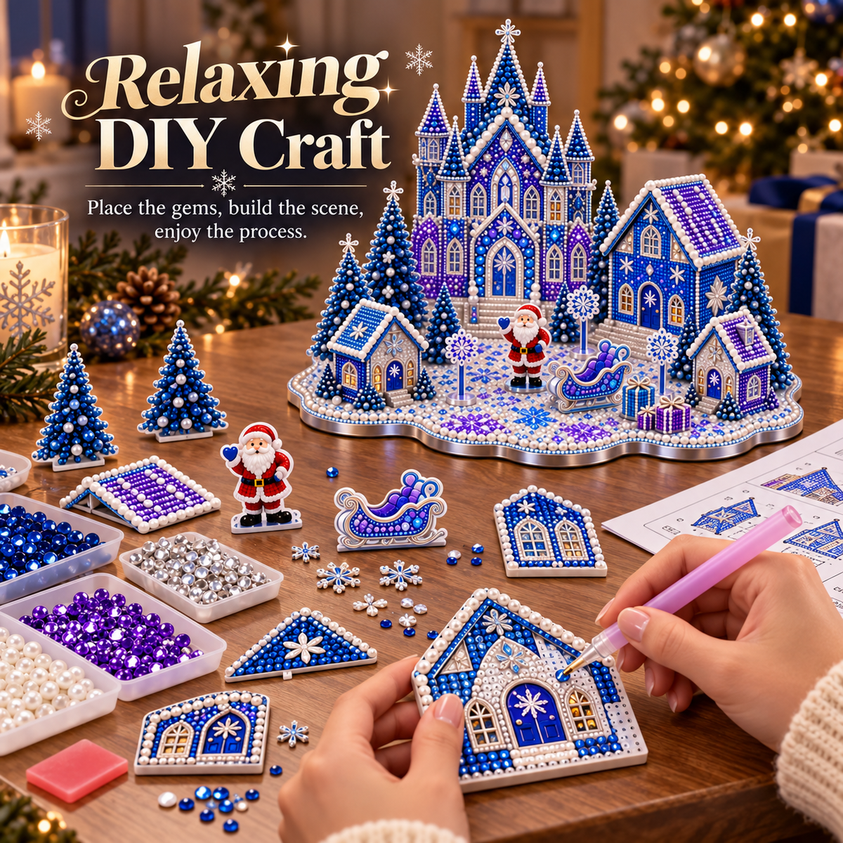 🎄💎 Build-Your-Own 3D Christmas Village – Gem Art DIY Kit