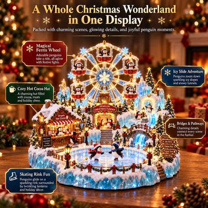 🔥Last Day 50% OFF 🎡🐧 Penguin Christmas Funfair™ – Animated Lighted Holiday Village