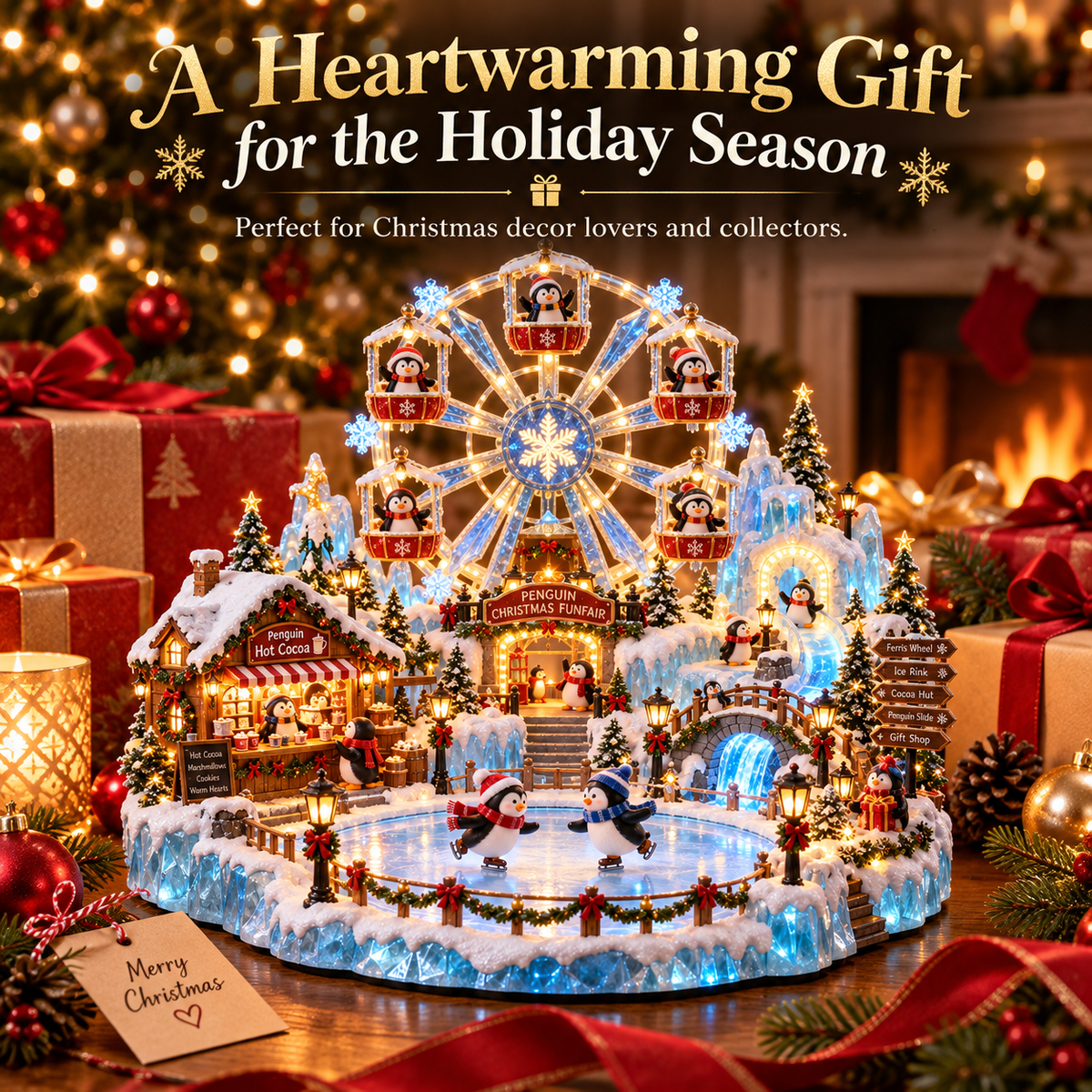 🔥Last Day 50% OFF 🎡🐧 Penguin Christmas Funfair™ – Animated Lighted Holiday Village