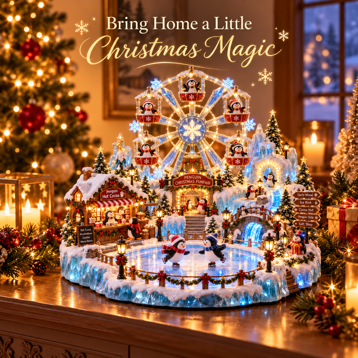 🔥Last Day 50% OFF 🎡🐧 Penguin Christmas Funfair™ – Animated Lighted Holiday Village