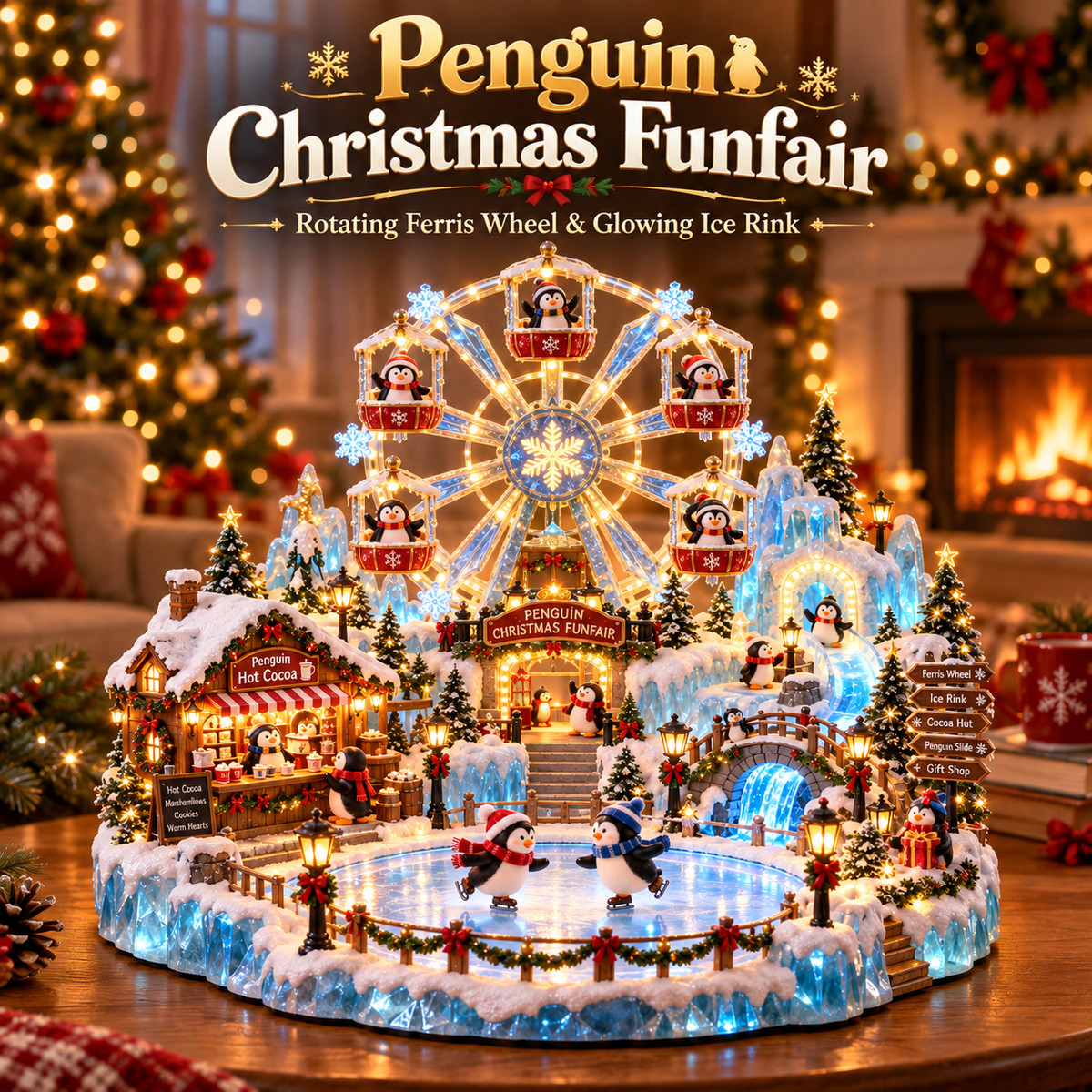 🔥Last Day 50% OFF 🎡🐧 Penguin Christmas Funfair™ – Animated Lighted Holiday Village