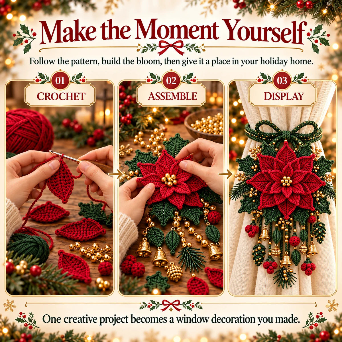 ⏳ Last Day 49% OFF – 🎄 Christmas Crochet Curtain Tieback DIY Kit | Beginner-Friendly Options, 8 Festive Designs 🧶