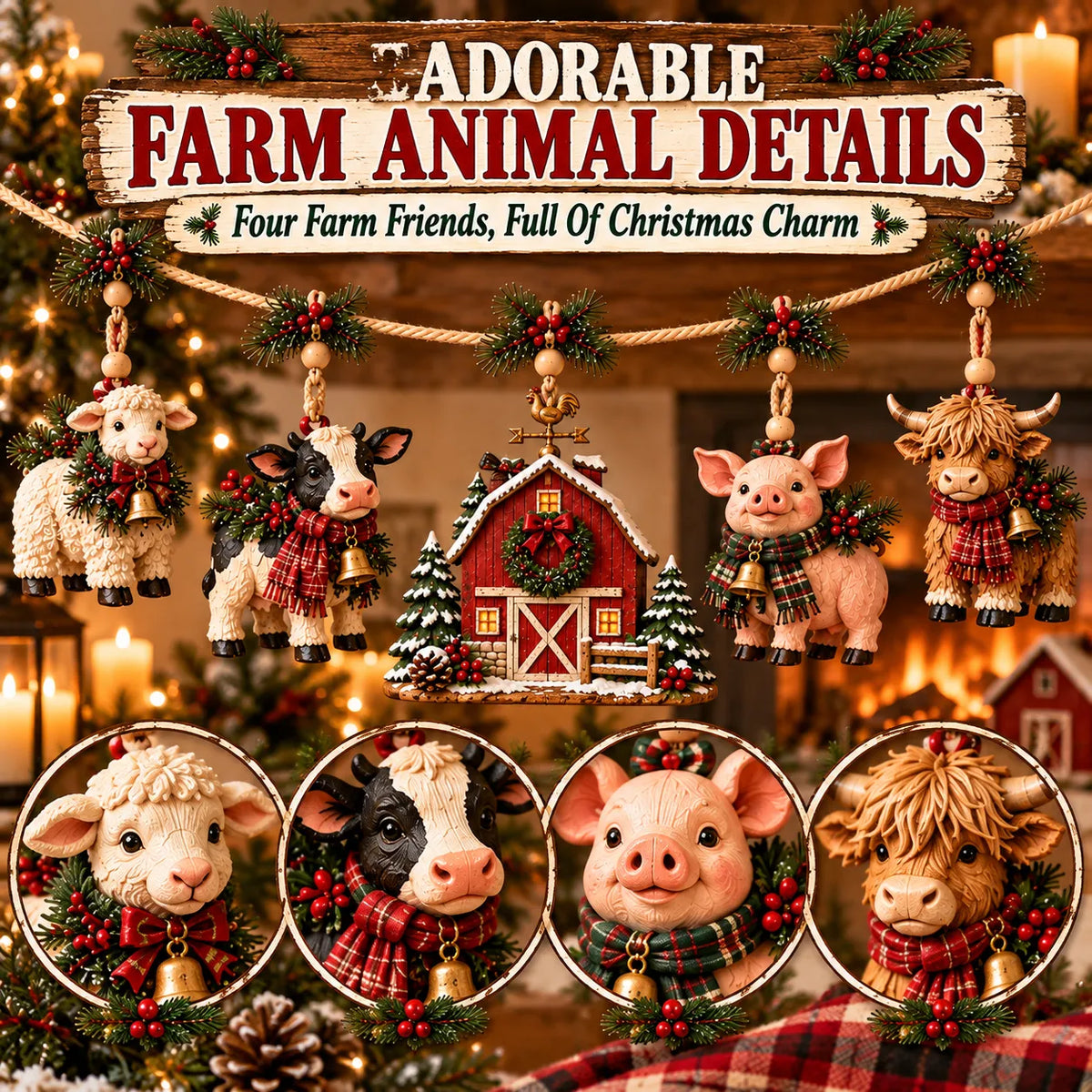 🐄 Christmas Farm Friends Hanging Mantel Garland