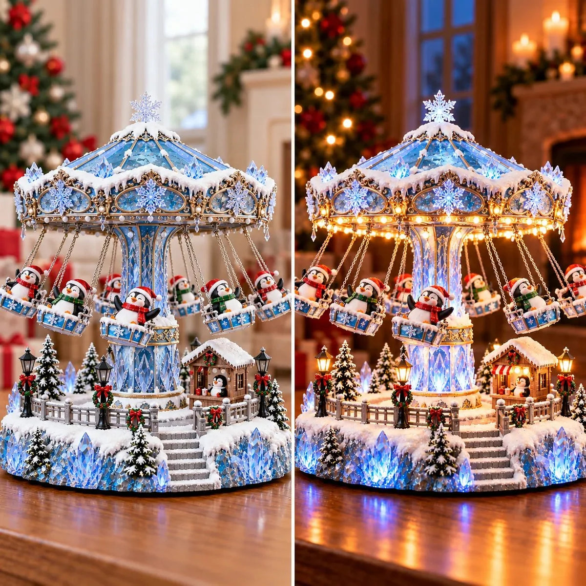 🎄 Christmas Sale 50% OFF! 🐧 Penguin Christmas Carousel – Rotating Winter Light Display