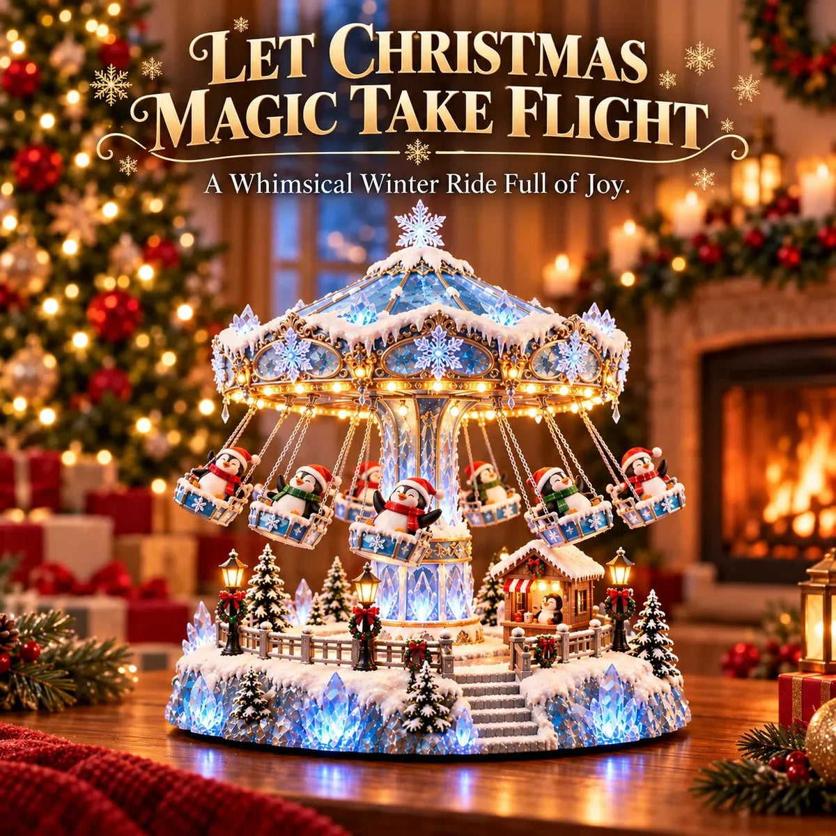 🎄 Christmas Sale 50% OFF! 🐧 Penguin Christmas Carousel – Rotating Winter Light Display
