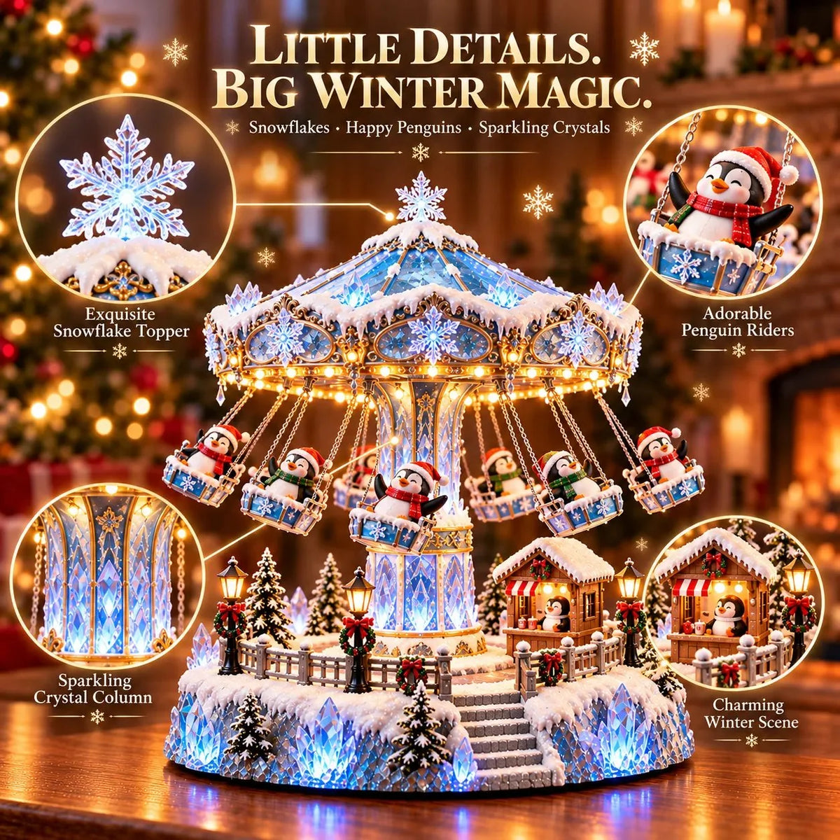 🎄 Christmas Sale 50% OFF! 🐧 Penguin Christmas Carousel – Rotating Winter Light Display
