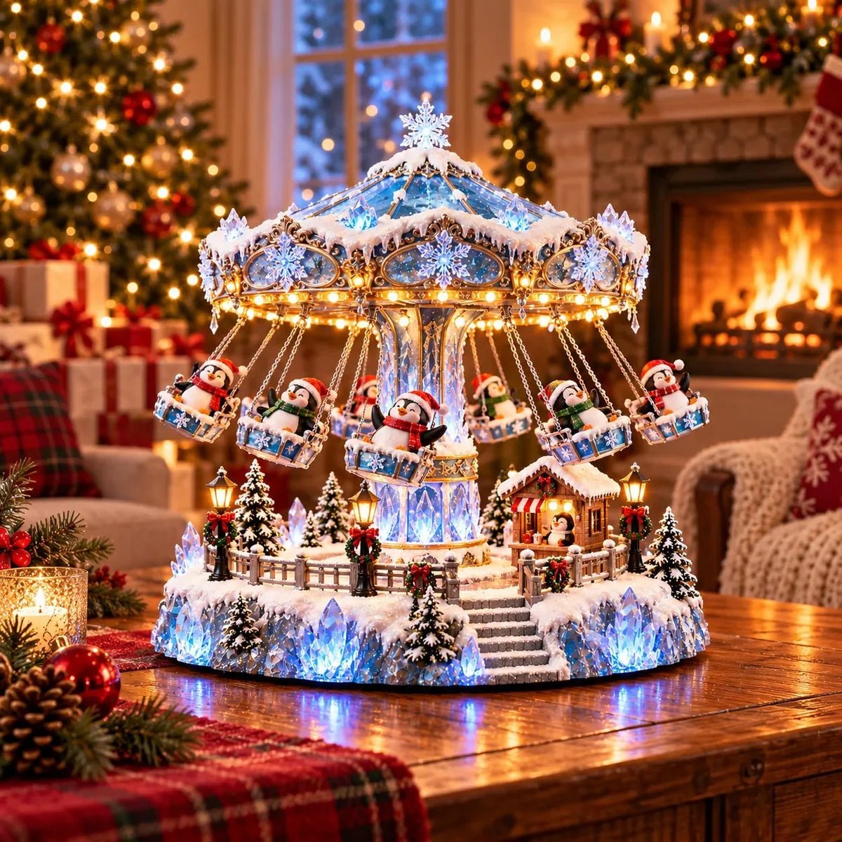 🎄 Christmas Sale 50% OFF! 🐧 Penguin Christmas Carousel – Rotating Winter Light Display