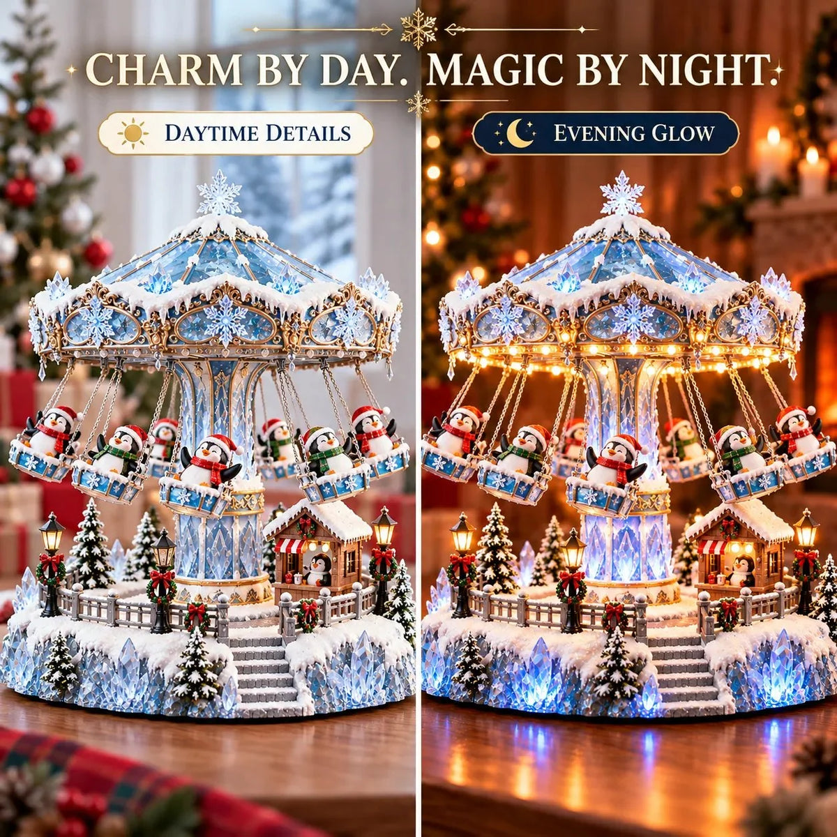 🎄 Christmas Sale 50% OFF! 🐧 Penguin Christmas Carousel – Rotating Winter Light Display