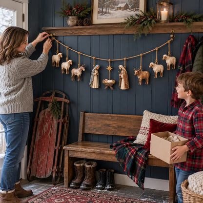 ✝️🎄 Wooden Nativity Garland | Handcrafted Christmas Faith Decor ✨