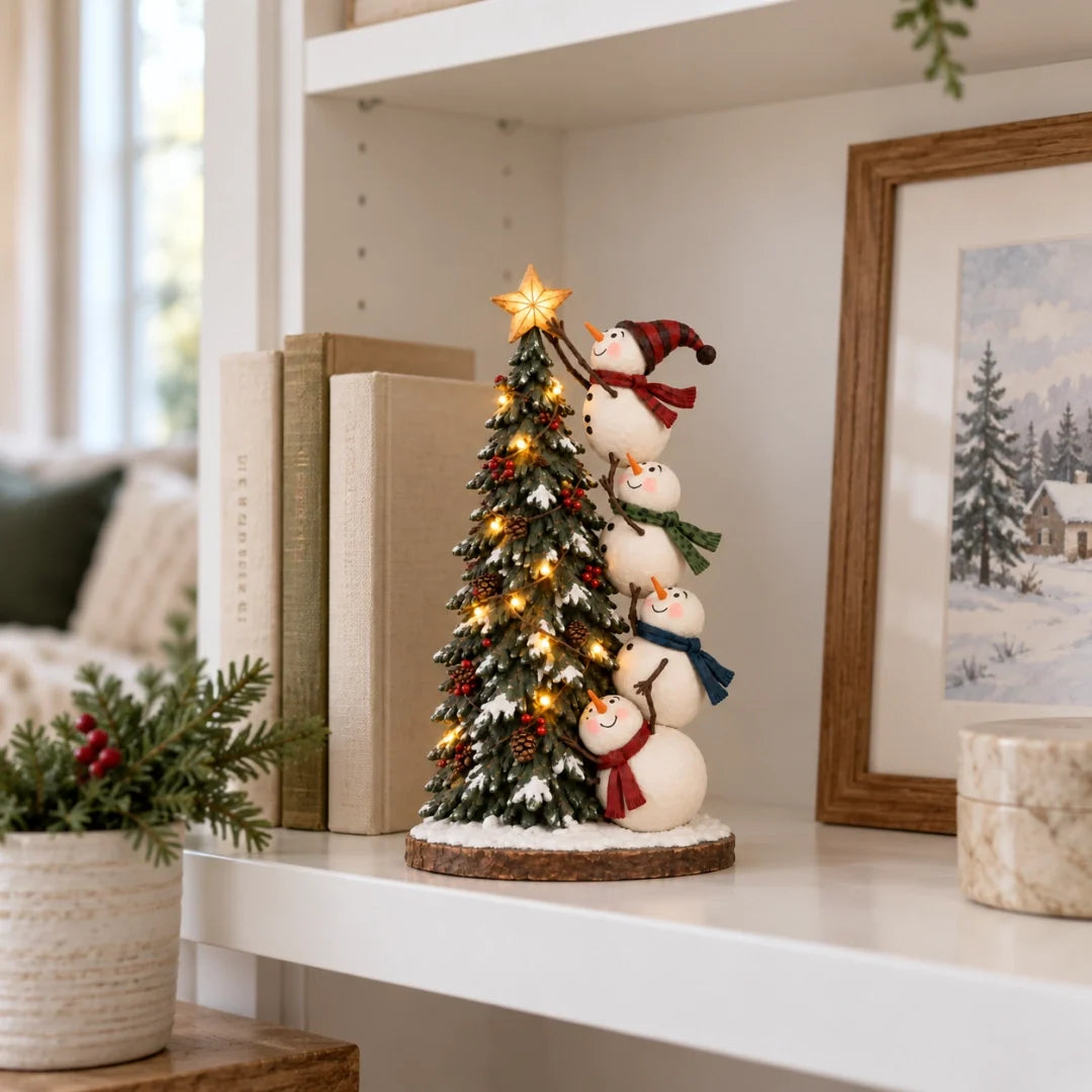 ⛄⭐ Snowman Wishes™ – Four Snowmen Lighted Christmas Tree Decoration 🎄✨