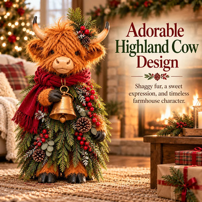 🐮🎄 Highland Christmas Bell Cow | Rustic Farmhouse Figurine