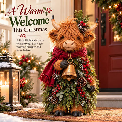 🐮🎄 Highland Christmas Bell Cow | Rustic Farmhouse Figurine