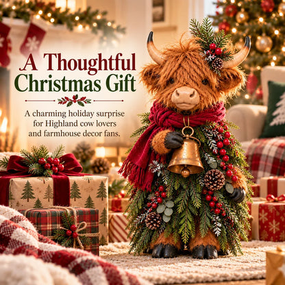 🐮🎄 Highland Christmas Bell Cow | Rustic Farmhouse Figurine