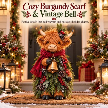 🐮🎄 Highland Christmas Bell Cow | Rustic Farmhouse Figurine