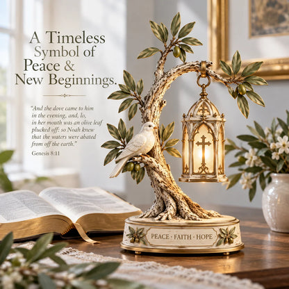 Promise Of Peace™ – Lighted Olive Tree With White Dove & Hanging Cross Lantern | Christian Faith Home Decor 🕊️✨