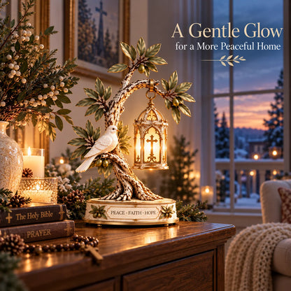 Promise Of Peace™ – Lighted Olive Tree With White Dove & Hanging Cross Lantern | Christian Faith Home Decor 🕊️✨