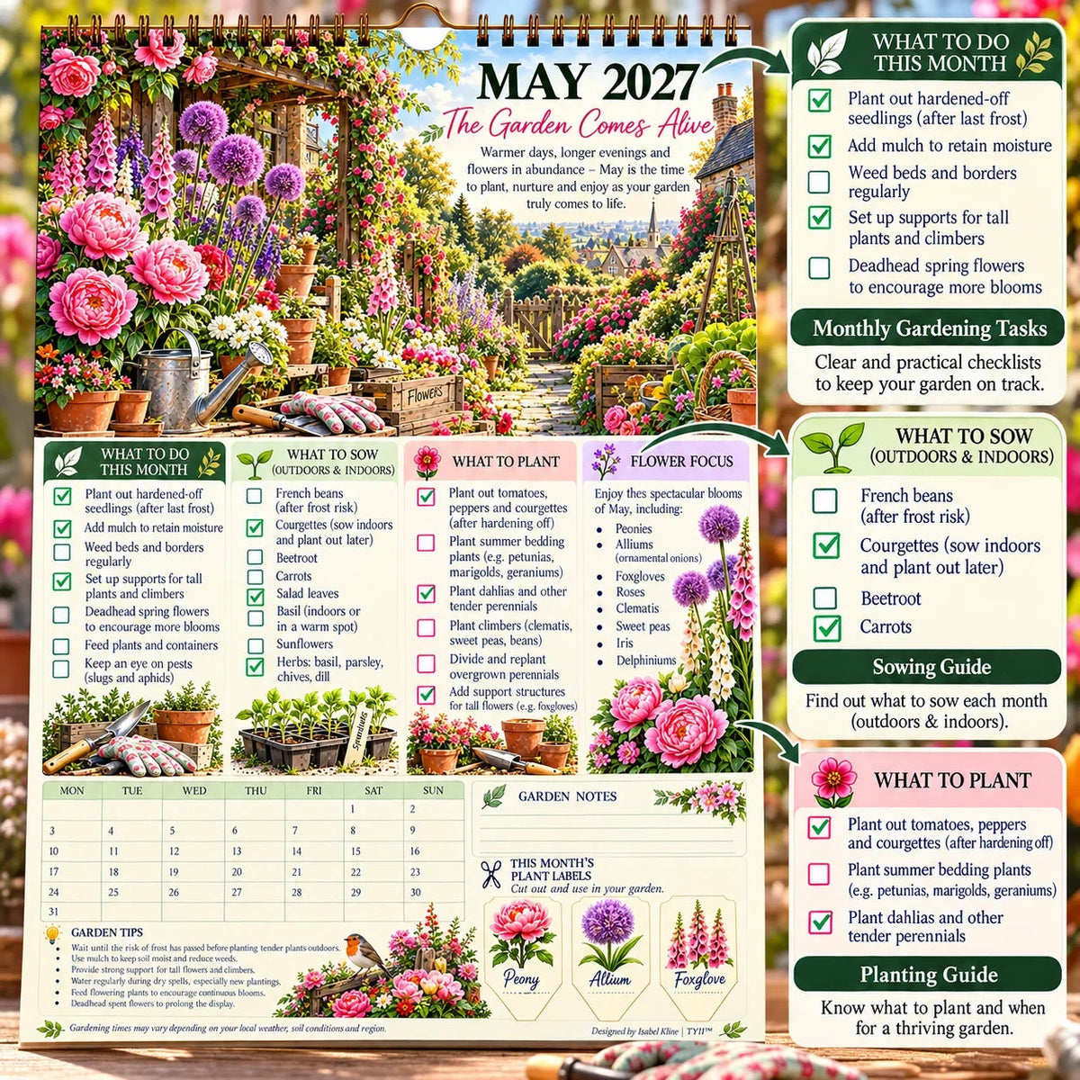 🌿 2027 Four Seasons Garden Planner – Planting Guide, Monthly Tasks & Plant Labels