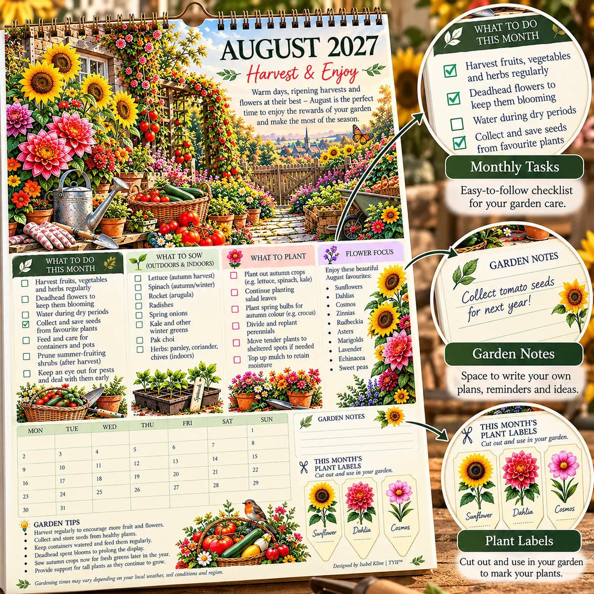🌿 2027 Four Seasons Garden Planner – Planting Guide, Monthly Tasks & Plant Labels