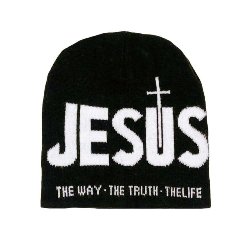 🖤 Y2K Heart & Cross Beanie | Jacquard Knit Streetwear Cap