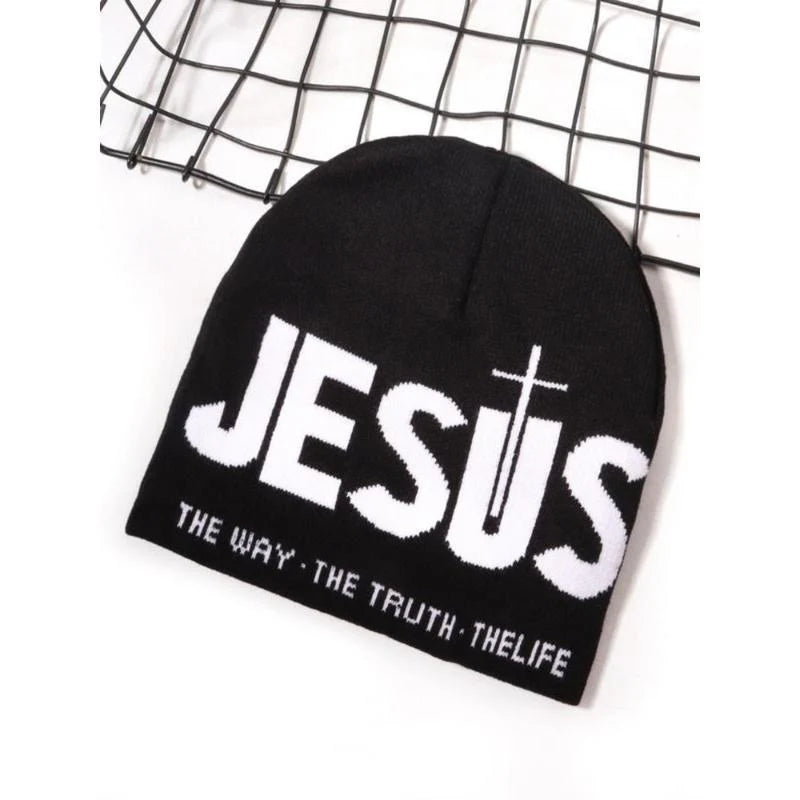 🖤 Y2K Heart & Cross Beanie | Jacquard Knit Streetwear Cap