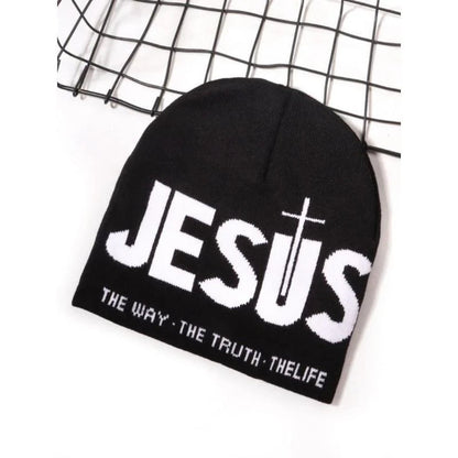 🖤 Y2K Heart & Cross Beanie | Jacquard Knit Streetwear Cap