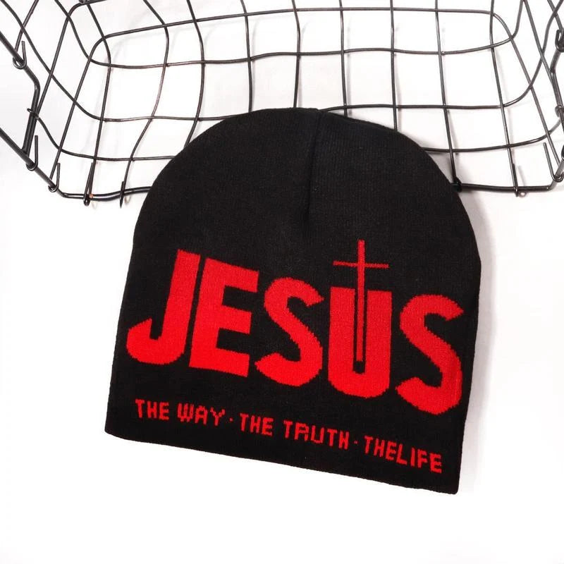 🖤 Y2K Heart & Cross Beanie | Jacquard Knit Streetwear Cap