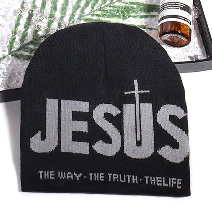 🖤 Y2K Heart & Cross Beanie | Jacquard Knit Streetwear Cap