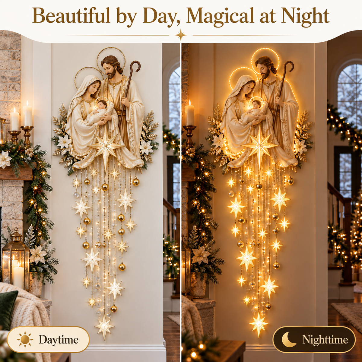 ✝️✨ Bethlehem in Falling Light | Cascading Nativity Wall Art