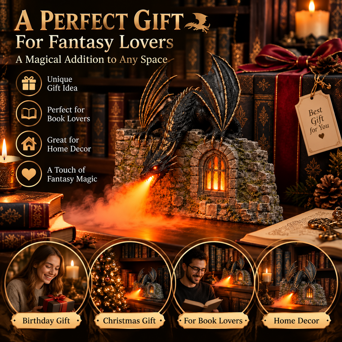 🐉 Dragonfire Castle™ – Glowing Flame Mist Humidifier