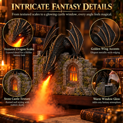 🐉 Dragonfire Castle™ – Glowing Flame Mist Humidifier