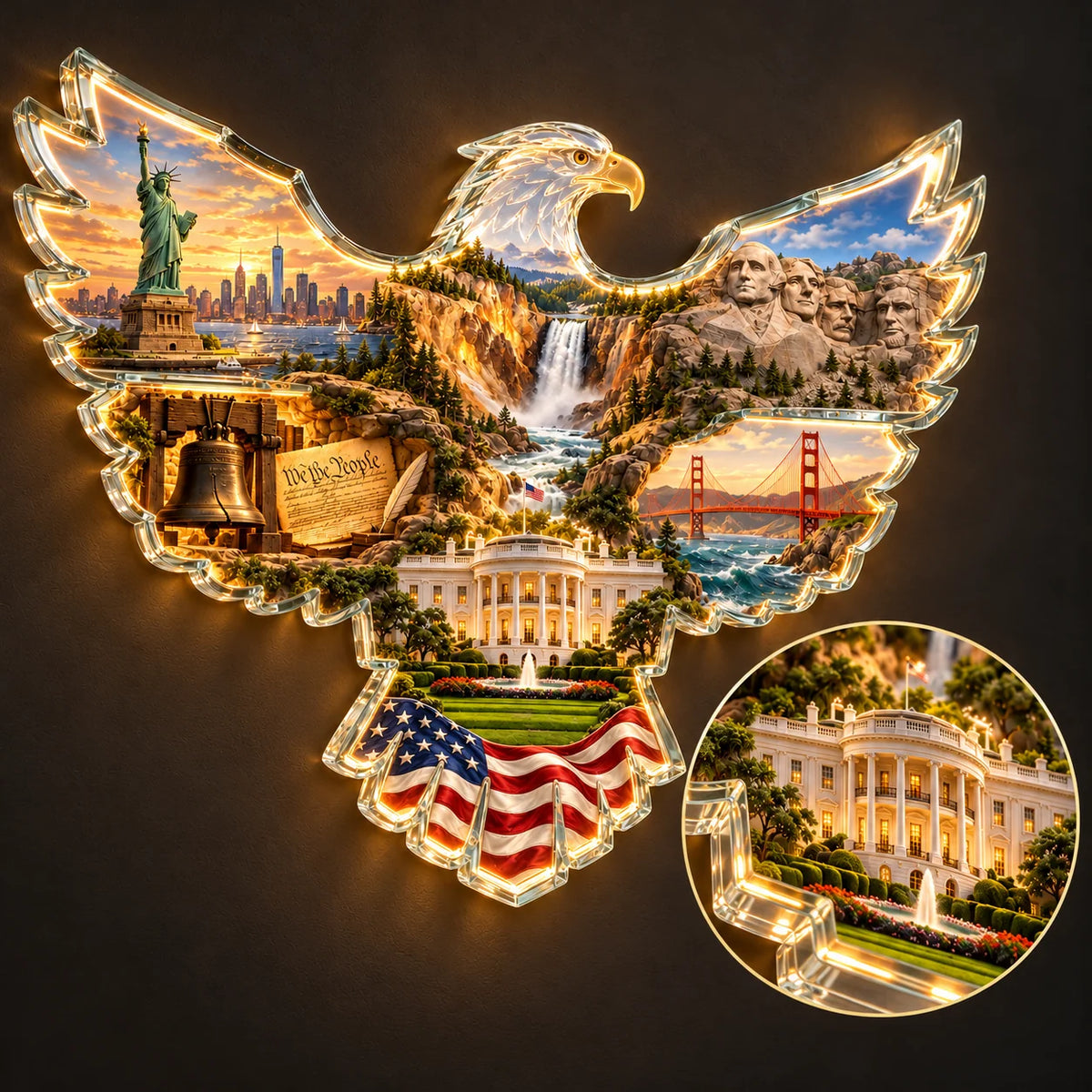 🦅🇺🇸 American Heritage Eagle – Lighted Landmark Wall Art